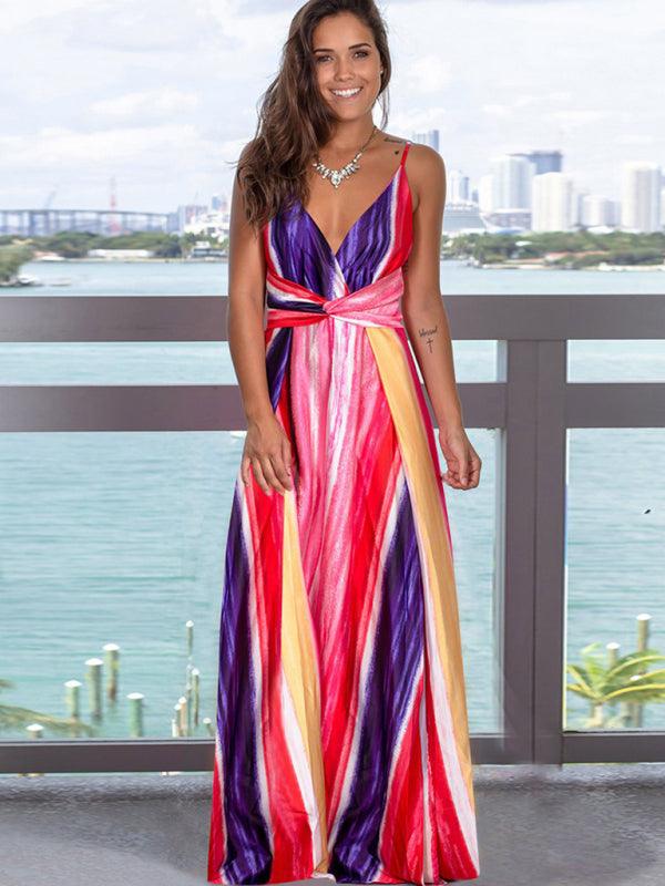 Robe Maxi Imprimé Tropical Décolleté en V pour Femmes