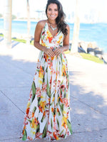 Robe Maxi Imprimé Tropical Décolleté en V pour Femmes