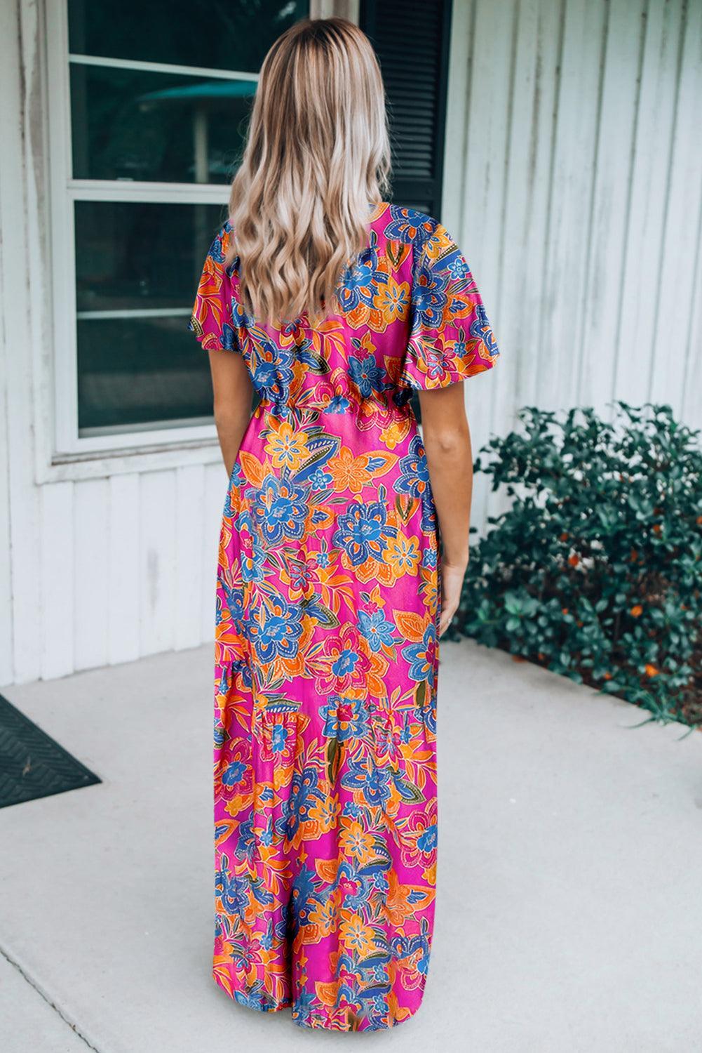 Robe Maxi Décolleté en V Imprimé Floral pour Femmes