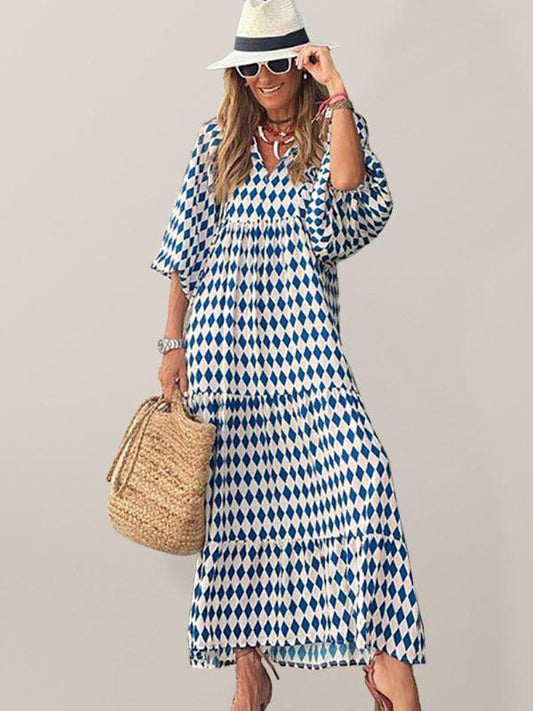 Robe Maxi Décolleté en V Motif Géométrique pour Femmes