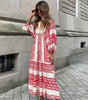 Robe Maxi Décolleté en V Motif Géométrique pour Femmes