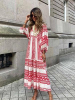 Robe Maxi Décolleté en V Motif Géométrique pour Femmes