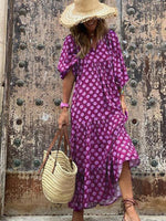 Robe Maxi Décolleté en V Motif Géométrique pour Femmes