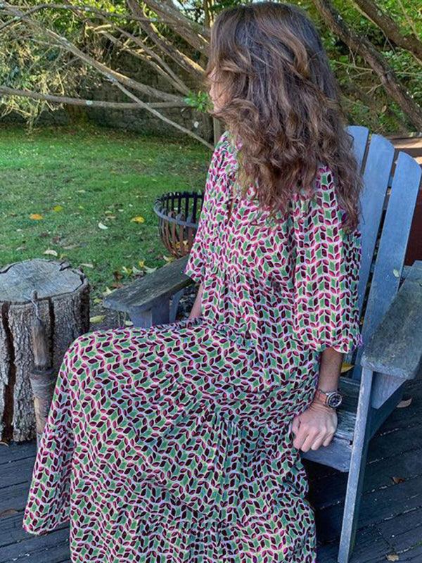 Robe Maxi Décolleté en V Motif Géométrique pour Femmes