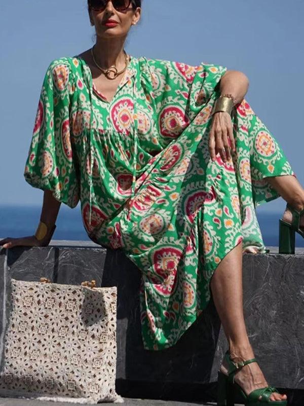 Robe Maxi Décolleté en V Motif Géométrique pour Femmes