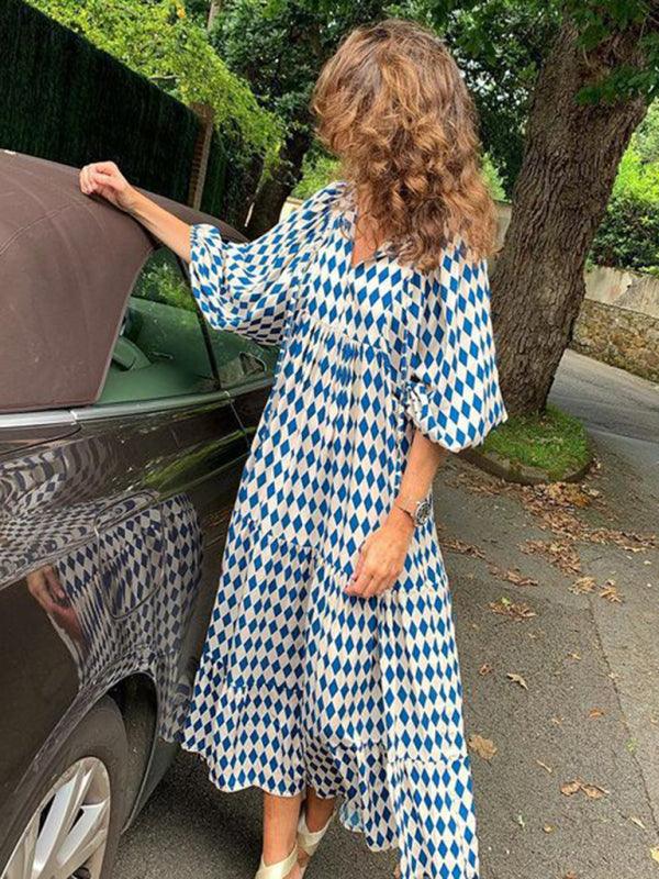 Robe Maxi Décolleté en V Motif Géométrique pour Femmes