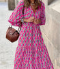 Robe Maxi Décolleté en V Motif Géométrique pour Femmes