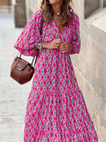 Robe Maxi Décolleté en V Motif Géométrique pour Femmes