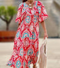 Robe Maxi Décolleté en V Motif Géométrique pour Femmes