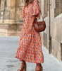 Robe Maxi Décolleté en V Motif Géométrique pour Femmes