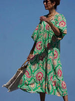 Robe Maxi Décolleté en V Motif Géométrique pour Femmes