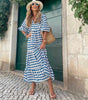 Robe Maxi Décolleté en V Motif Géométrique pour Femmes
