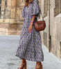 Robe Maxi Décolleté en V Motif Géométrique pour Femmes