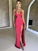 Robe Maxi Décolleté en V et Fente Haute pour Femmes