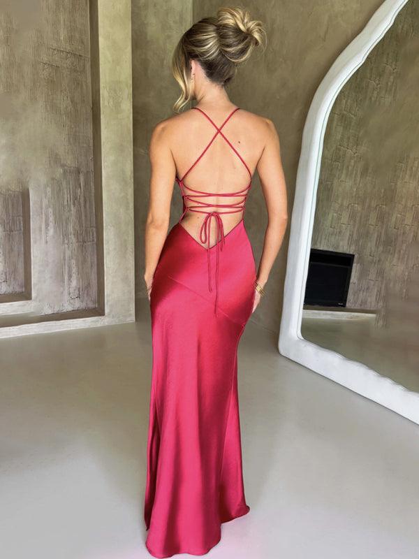 Robe Maxi Décolleté en V et Fente Haute pour Femmes