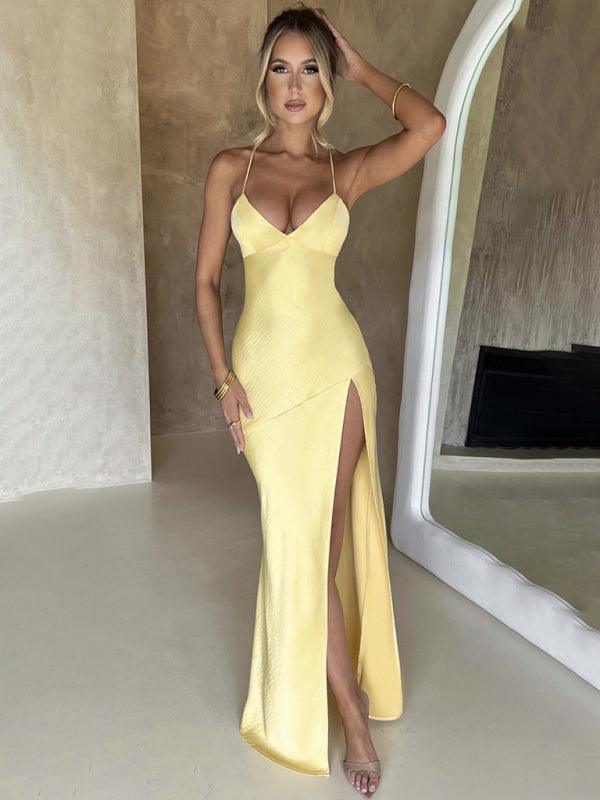 Robe Maxi Décolleté en V et Fente Haute pour Femmes