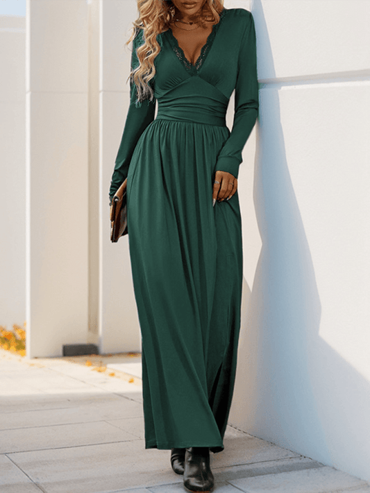 Maxi Robe Décolleté en V avec Détails en Dentelle pour Femmes