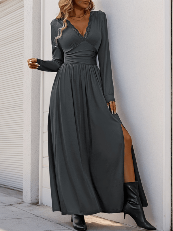 Maxi Robe Décolleté en V avec Détails en Dentelle pour Femmes