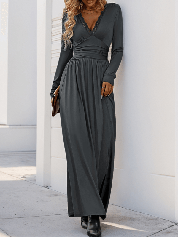 Maxi Robe Décolleté en V avec Détails en Dentelle pour Femmes