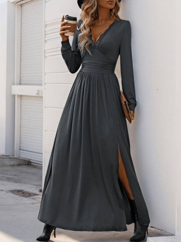 Maxi Robe Décolleté en V avec Détails en Dentelle pour Femmes