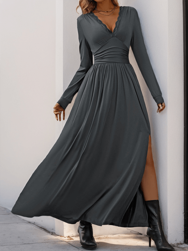 Maxi Robe Décolleté en V avec Détails en Dentelle pour Femmes