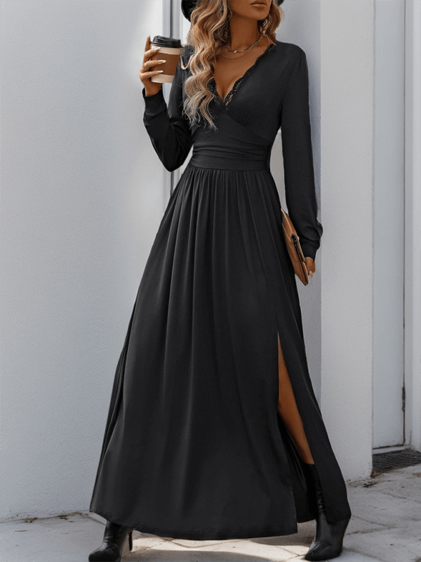 Maxi Robe Décolleté en V avec Détails en Dentelle pour Femmes
