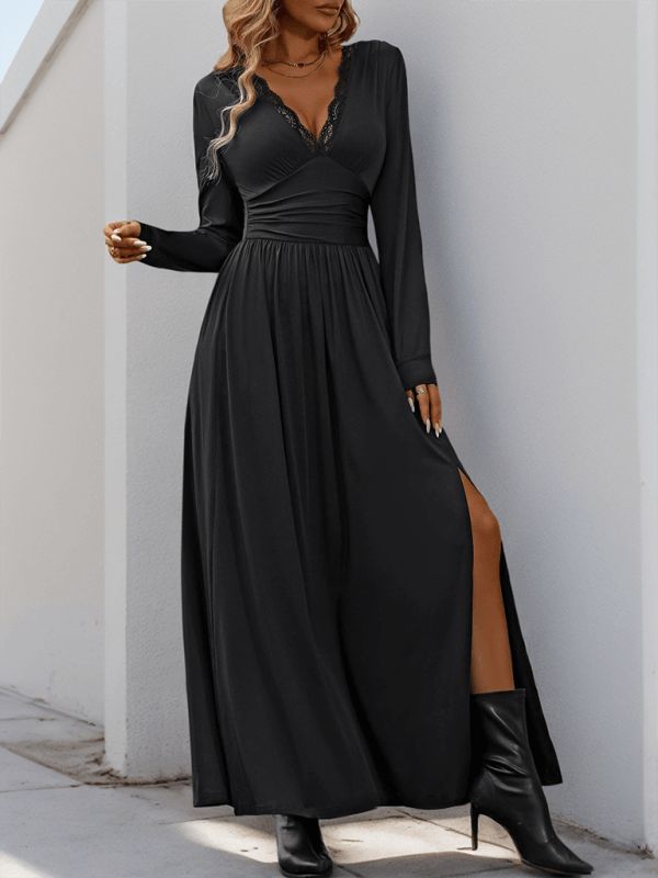 Maxi Robe Décolleté en V avec Détails en Dentelle pour Femmes
