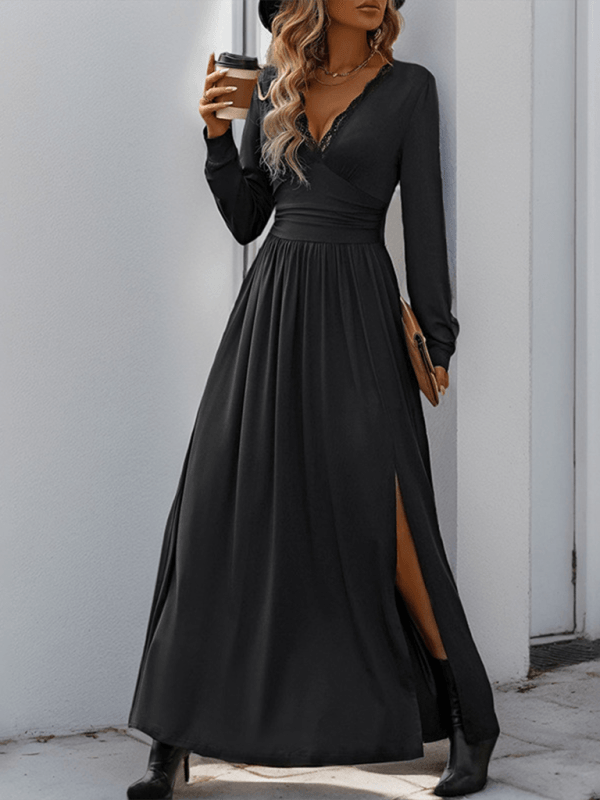 Maxi Robe Décolleté en V avec Détails en Dentelle pour Femmes