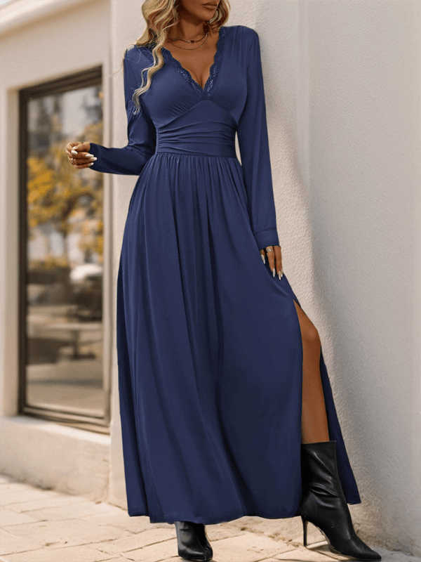 Maxi Robe Décolleté en V avec Détails en Dentelle pour Femmes