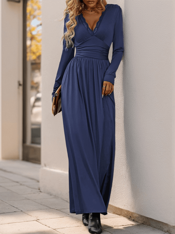 Maxi Robe Décolleté en V avec Détails en Dentelle pour Femmes