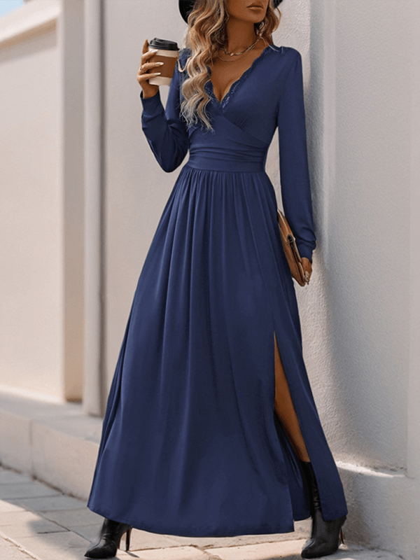 Maxi Robe Décolleté en V avec Détails en Dentelle pour Femmes