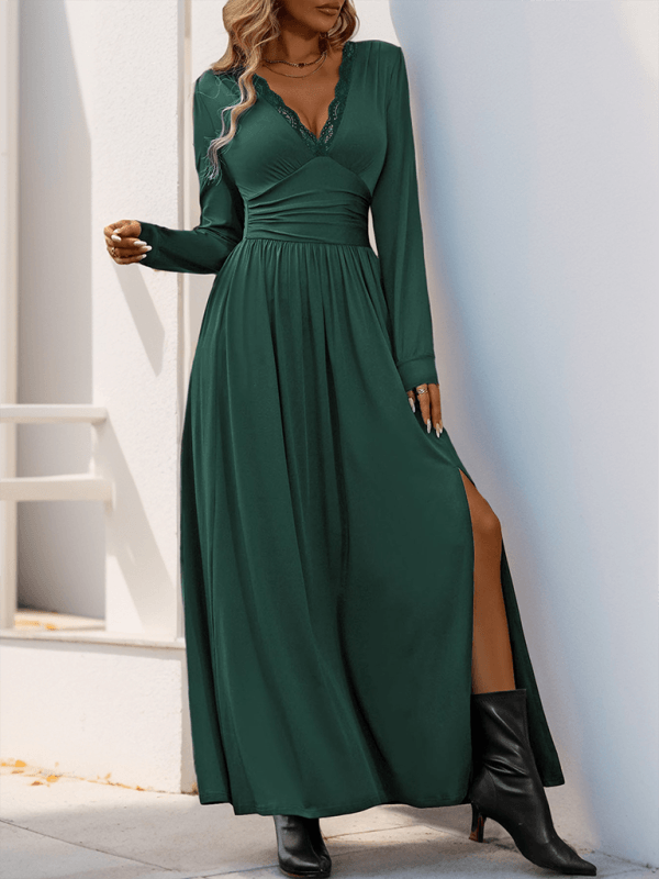 Maxi Robe Décolleté en V avec Détails en Dentelle pour Femmes