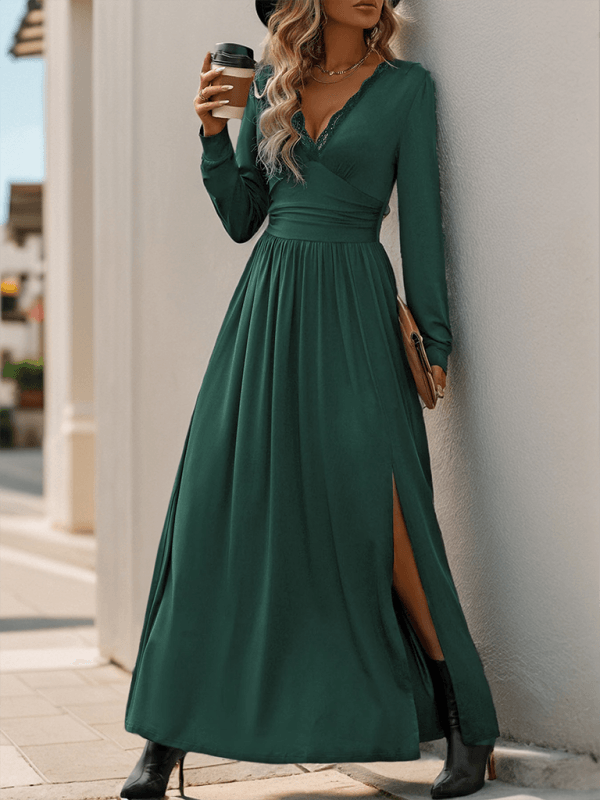 Maxi Robe Décolleté en V avec Détails en Dentelle pour Femmes
