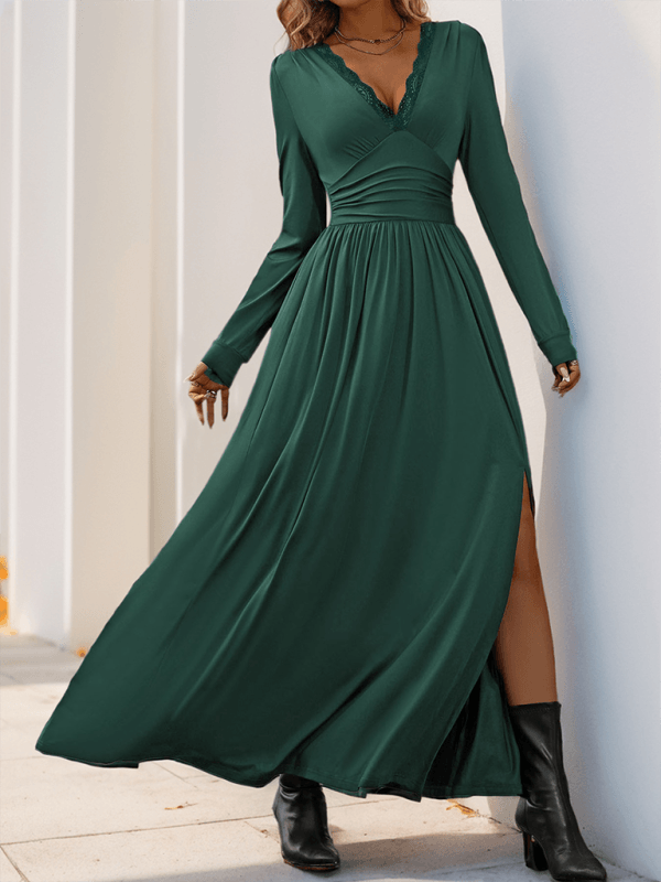 Maxi Robe Décolleté en V avec Détails en Dentelle pour Femmes
