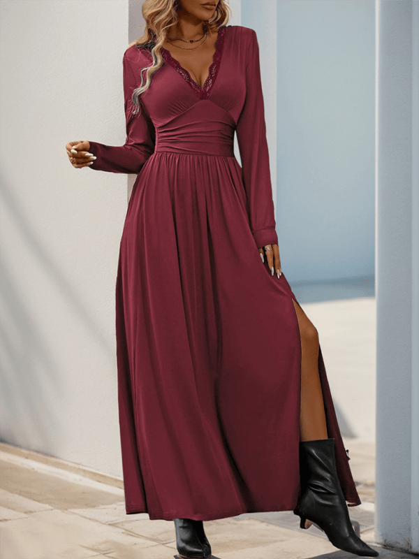 Maxi Robe Décolleté en V avec Détails en Dentelle pour Femmes