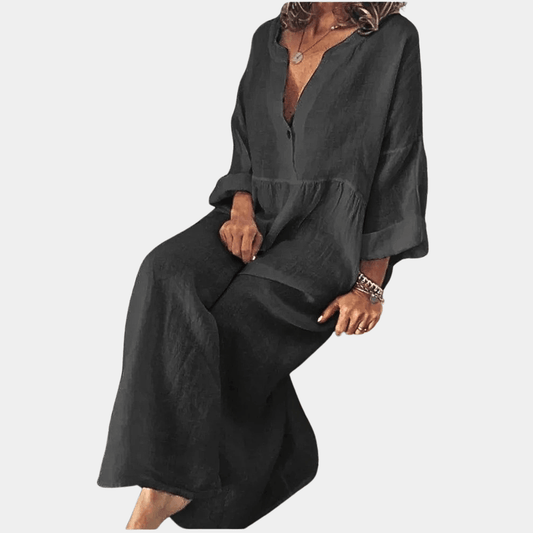 Robe Maxi Décolleté en V et Manches Longues pour Femmes