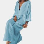 Robe Maxi Décolleté en V et Manches Longues pour Femmes