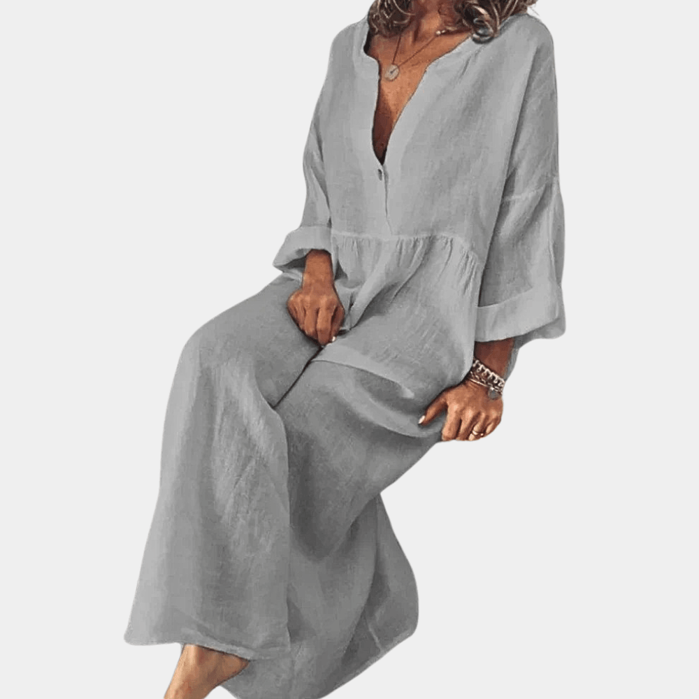 Robe Maxi Décolleté en V et Manches Longues pour Femmes