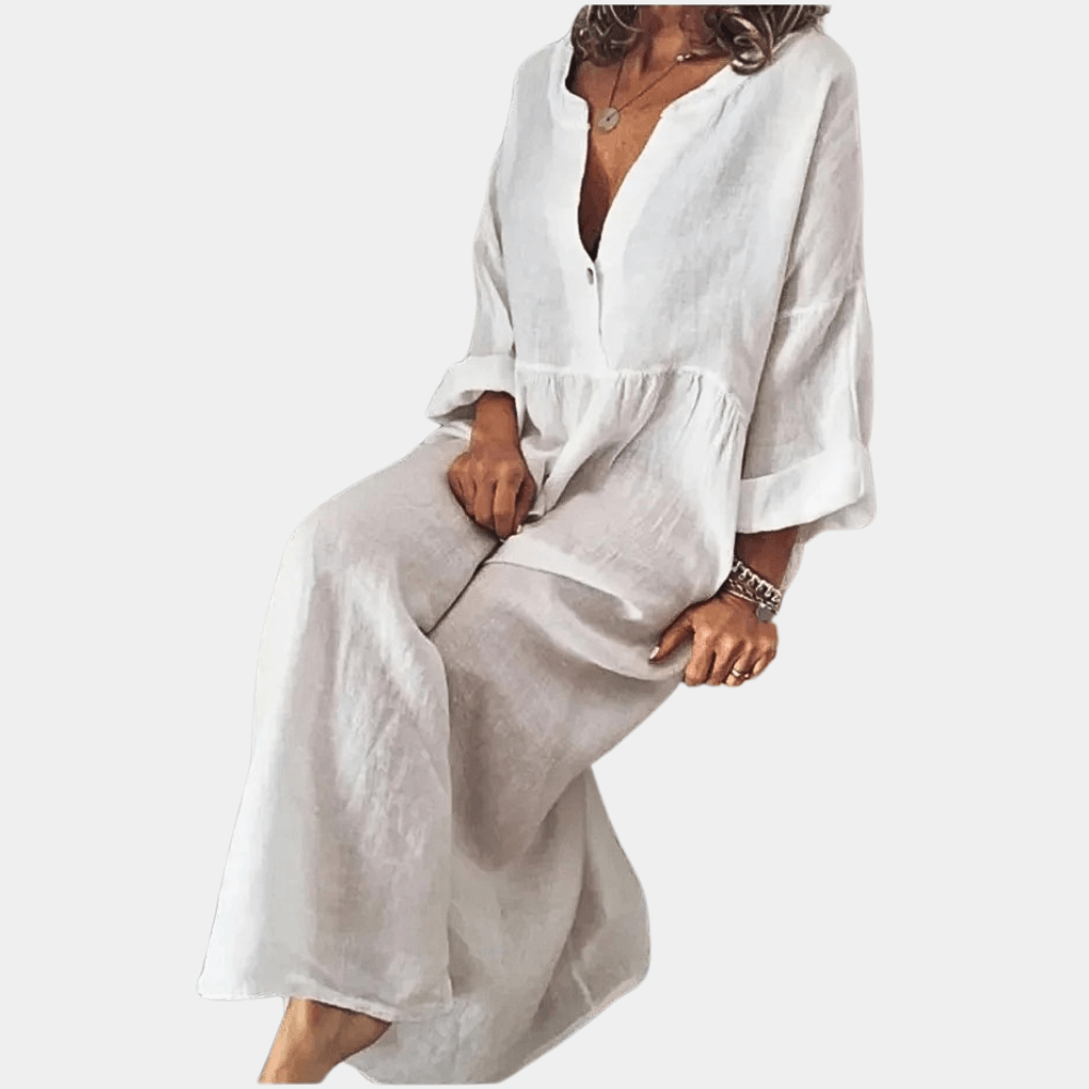 Robe Maxi Décolleté en V et Manches Longues pour Femmes