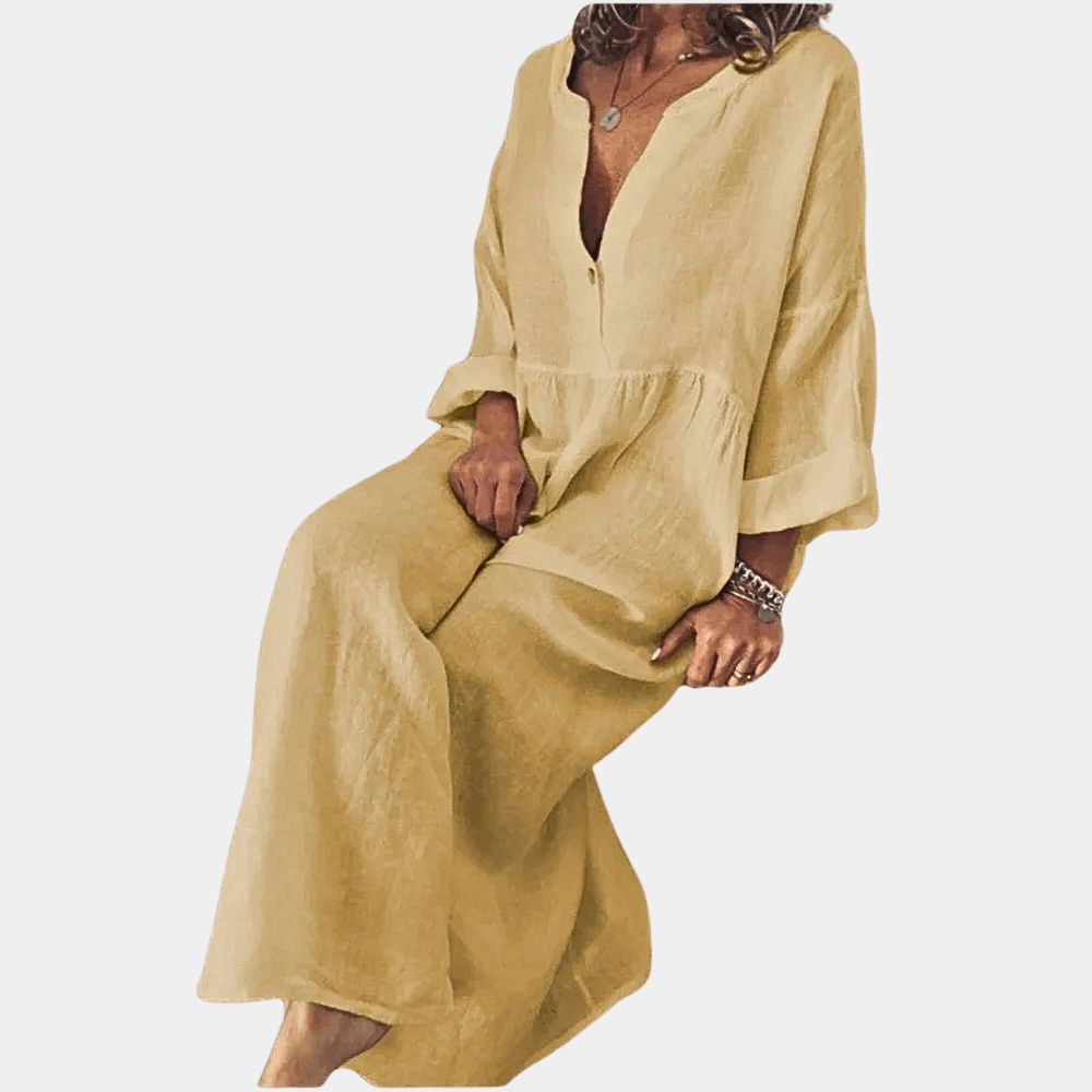 Robe Maxi Décolleté en V et Manches Longues pour Femmes