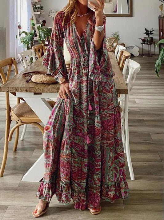 Robe Maxi Décolleté en V Imprimé Paisley pour Femmes