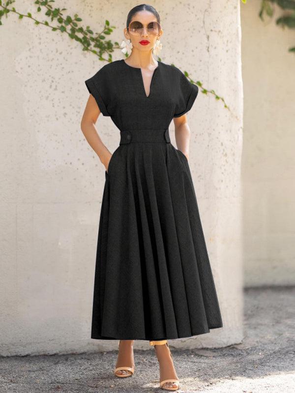Robe Maxi Décolleté en V et Jupe Plissée pour Femmes