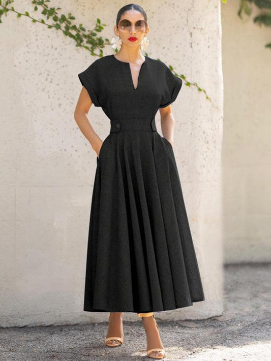Robe Maxi Décolleté en V et Jupe Plissée pour Femmes