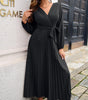 Robe Maxi Décolleté en V et Jupe Plissée pour Femmes
