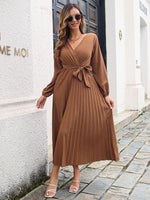 Robe Maxi Décolleté en V et Jupe Plissée pour Femmes