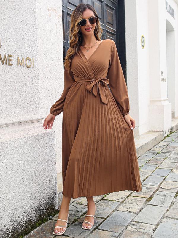 Robe Maxi Décolleté en V et Jupe Plissée pour Femmes