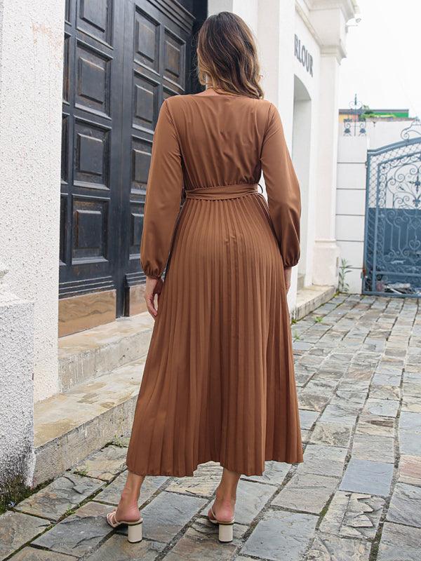 Robe Maxi Décolleté en V et Jupe Plissée pour Femmes