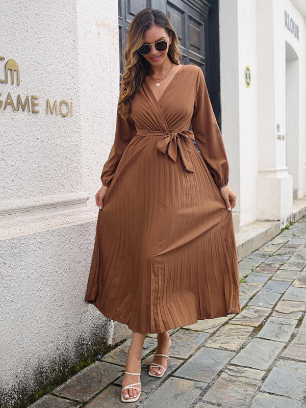 Robe Maxi Décolleté en V et Jupe Plissée pour Femmes