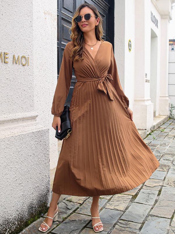 Robe Maxi Décolleté en V et Jupe Plissée pour Femmes