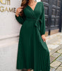 Robe Maxi Décolleté en V et Jupe Plissée pour Femmes